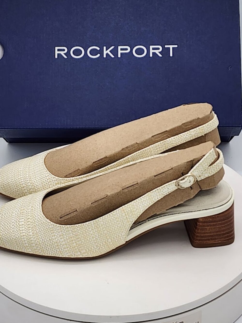 Rockport Danna 2 Ivory Textured Slingback Block Heel Pumps Women’s Size 8 - Picture 5 of 9